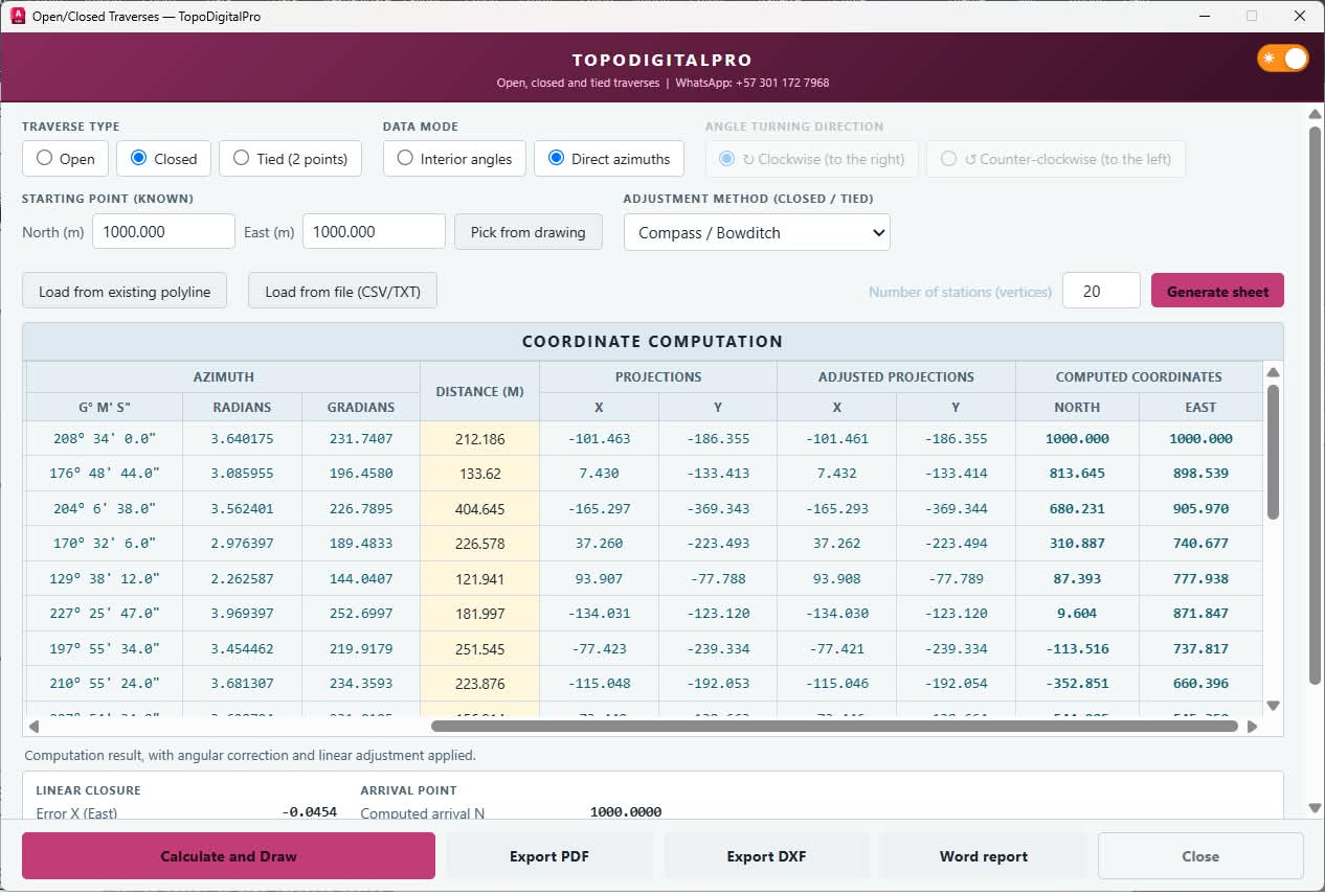 Cálculo de poligonal y coordenadas en TopoDigitalPro